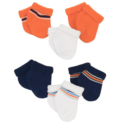6-Pack Boys Navy & Orange Terry Socks-Gerber Childrenswear Wholesale