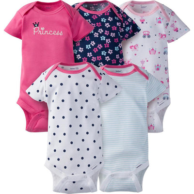 5-Pack Girls Princess Onesies® Brand Short Sleeve Bodysuits-Gerber Childrenswear Wholesale