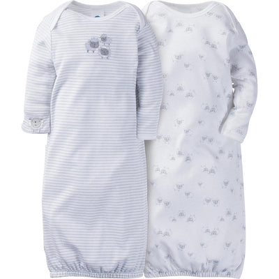 2-Pack Neutral Grey Lamb Mitten Cuff Gowns-Gerber Childrenswear Wholesale