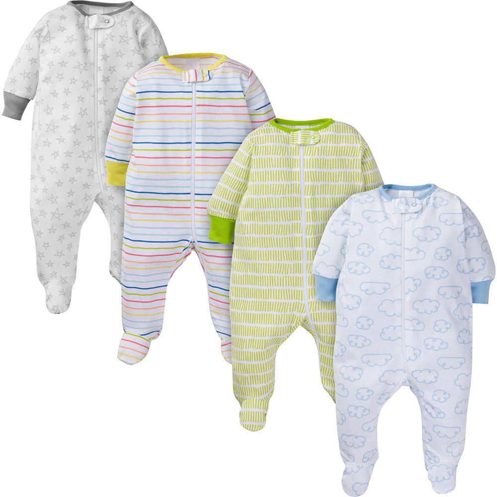4-Pack Onesies® Brand Baby Clouds Sleep N' Play-Gerber Childrenswear Wholesale