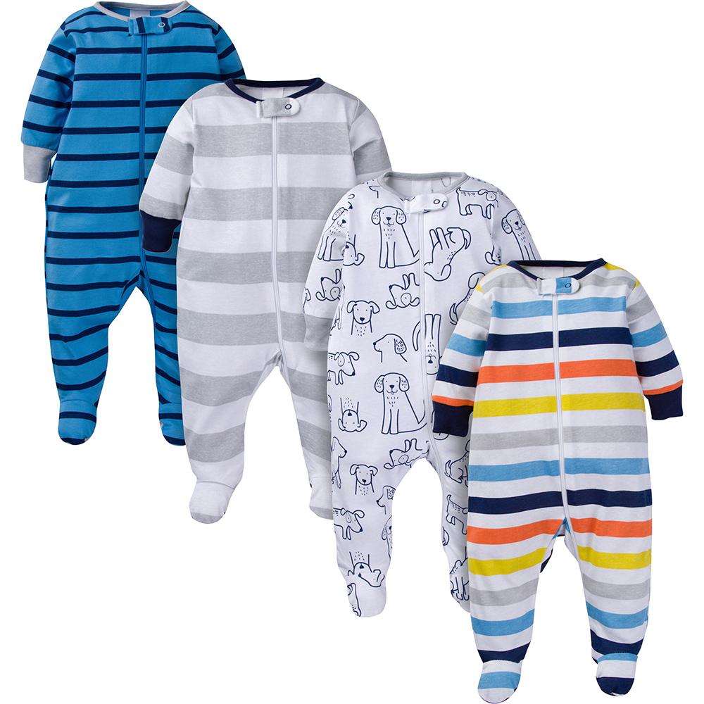 4-Pack Onesies® Brand Baby Boy Navy Puppies Sleep N' Play-Gerber Childrenswear Wholesale