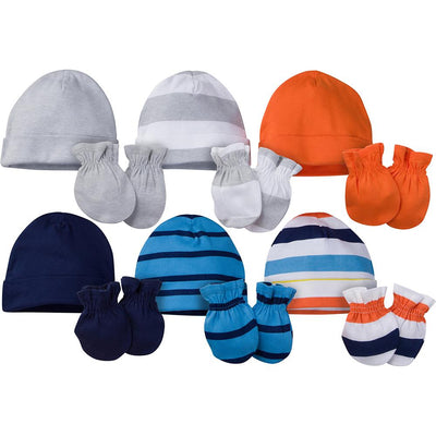 12-Piece Onesies® Brand Baby Boy Navy & Orange Cap and Mitten Set-Gerber Childrenswear Wholesale