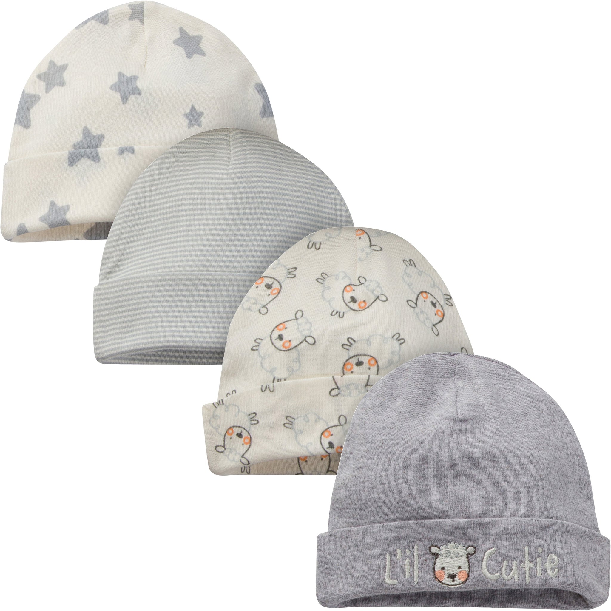 8-Piece Neutral Sheep Organic Cap and Mitten Set-Gerber Childrenswear Wholesale