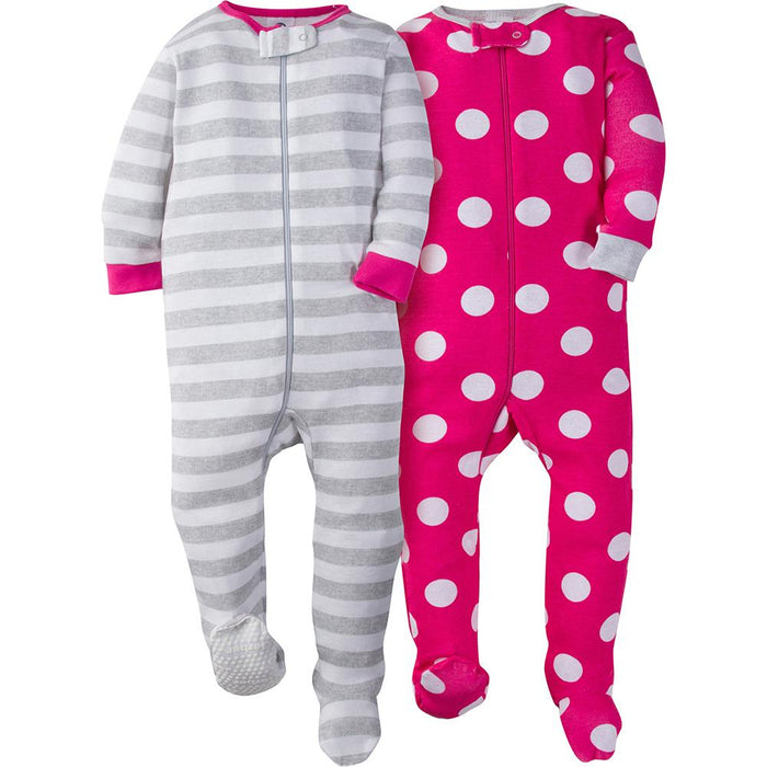 2-Pack Girl Pink Dot Snug Fit Footed Pajamas-Gerber Childrenswear Wholesale