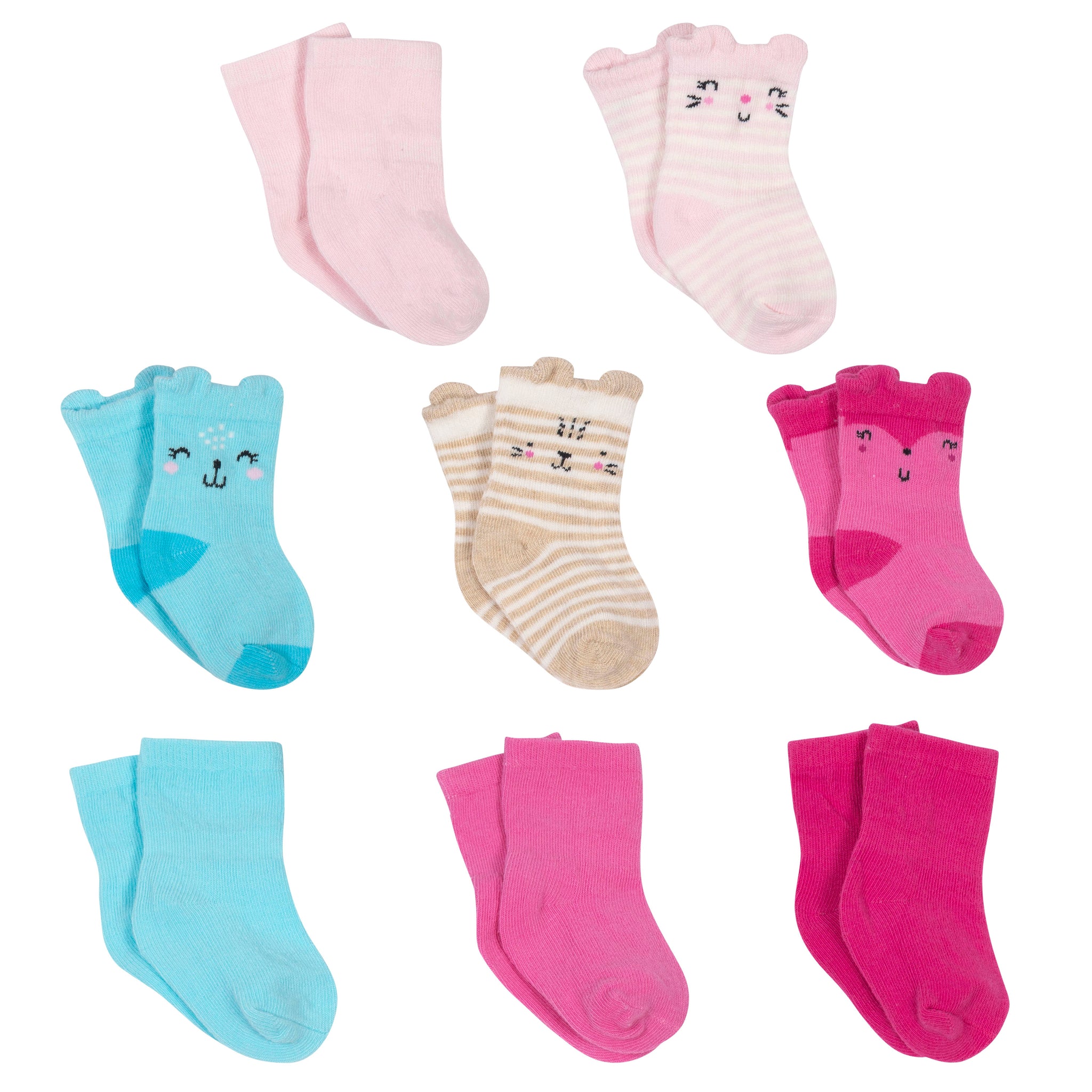 8-Pack Girls Kitty Jersey Crew Socks-Gerber Childrenswear Wholesale