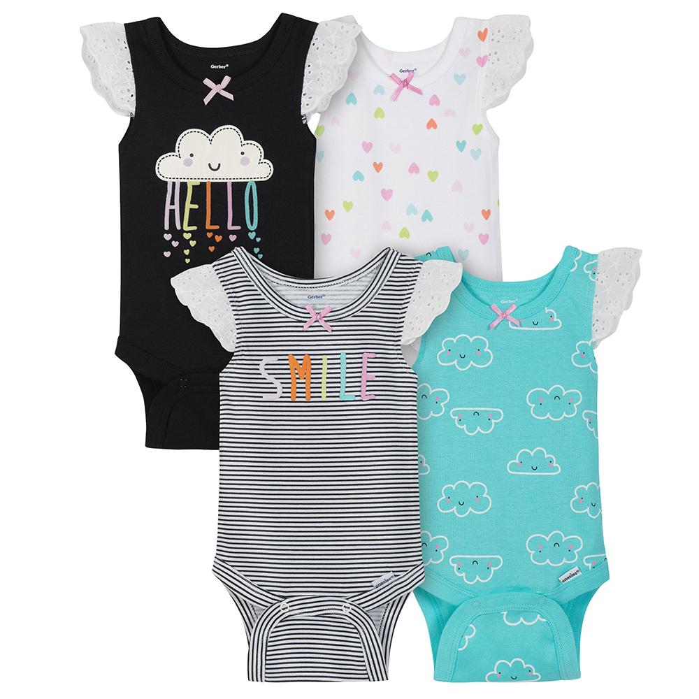 4-Pack Girls Clouds Sleeveless Onesies® Bodysuits-Gerber Childrenswear Wholesale