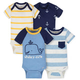 4-Pack Boys Whale Short Sleeve Onesies® Bodysuits-Gerber Childrenswear Wholesale