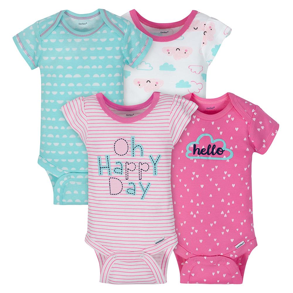 4-Pack Girls Clouds Short Sleeve Onesies® Bodysuits-Gerber Childrenswear Wholesale