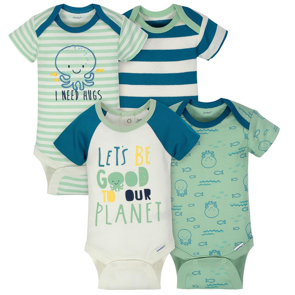 4-Pack Boys Squid Short Sleeve Onesies® Bodysuits-Gerber Childrenswear Wholesale