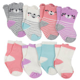 8-Pair Girls Animal Face Wiggle Proof Socks-Gerber Childrenswear Wholesale