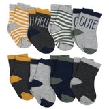 8-Pair Boys Hello Cute Wiggle Proof Socks-Gerber Childrenswear Wholesale