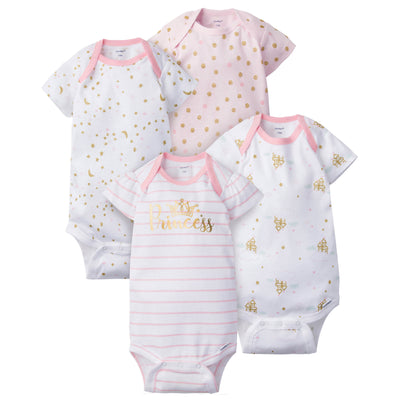 4-Pack Girls Princess Castle Short Sleeve Onesies® Bodysuits-Gerber Childrenswear Wholesale