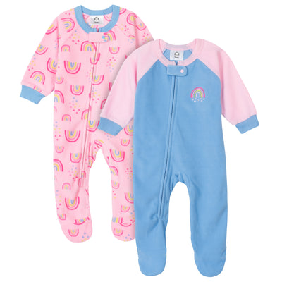2-Pack Baby Girls Rainbow Blanket Sleepers-Gerber Childrenswear Wholesale