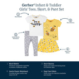 4-Piece Infant & Toddler Girls Bee Garden Tees, Skort & Pants Set-Gerber Childrenswear Wholesale