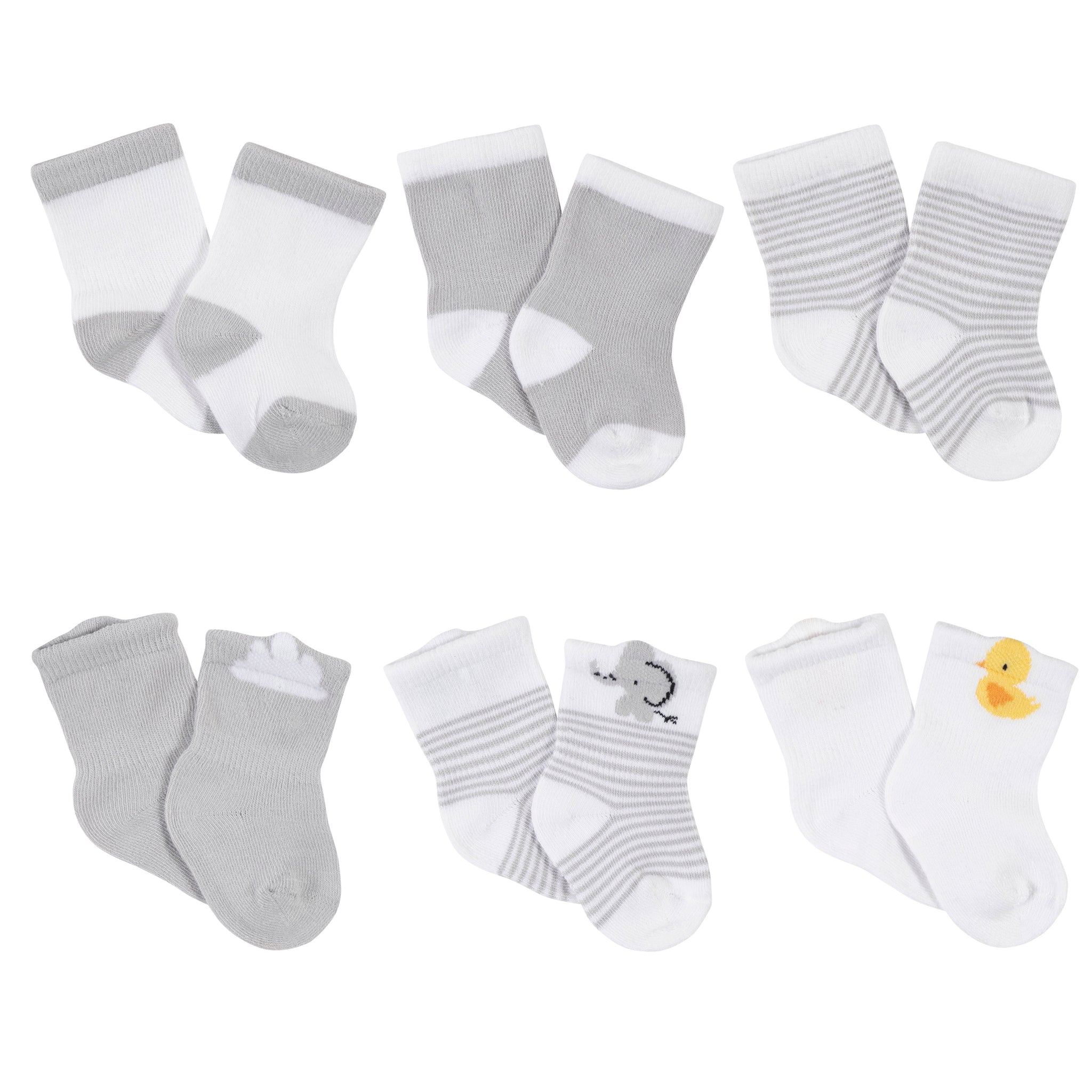 6-Pack Baby Neutral Baby Animals Wiggle-Proof™ Jersey Crew Socks-Gerber Childrenswear Wholesale