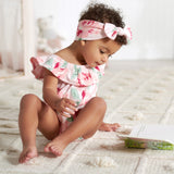2-Piece Baby Girls Pink Garden Wide Neck Romper & Headband Set-Gerber Childrenswear Wholesale