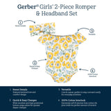 2-Piece Baby Girls Sunny Garden Wide Neck Romper & Headband Set-Gerber Childrenswear Wholesale