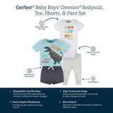4-Piece Baby Boys Dino Blues Onesies® Bodysuit, Tee, Shorts & Pant Set-Gerber Childrenswear Wholesale