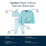 3-Piece Baby Boys Dino Blues Take Me Home Set-Gerber Childrenswear Wholesale