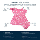 3-Piece Baby & Toddler Girls Summer Blossom Dress, Diaper Cover & Headband Set-Gerber Childrenswear Wholesale