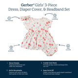 3-Piece Baby & Toddler Girls Cherry Kisses Dress, Diaper Cover & Headband Set-Gerber Childrenswear Wholesale