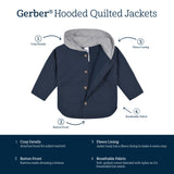 Infant & Toddler Boys Navy Quilted Hooded Jacket-Gerber Childrenswear Wholesale