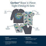 4-Piece Infant & Toddler Boys Big Dino Snug Fit Cotton Pajamas-Gerber Childrenswear Wholesale