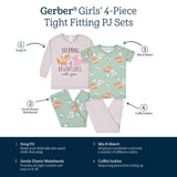 4-Piece Infant & Toddler Girls Purple Woodland Fox Snug Fit Cotton Pajamas-Gerber Childrenswear Wholesale