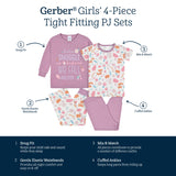 4-Piece Infant & Toddler Girls Purple Woodland Snug Fit Cotton Pajamas-Gerber Childrenswear Wholesale