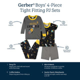 4-Piece Infant & Toddler Boys Blast Off Snug Fit Cotton Pajamas-Gerber Childrenswear Wholesale