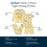 4-Piece Infant & Toddler Girls Lemon Squeeze Snug Fit Cotton Pajamas-Gerber Childrenswear Wholesale