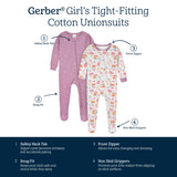 2-Pack Baby & Toddler Girls Purple Woodland Snug Fit Footed Cotton Pajamas-Gerber Childrenswear Wholesale