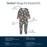 Baby & Toddler Girls Midnight Floral Buttery Soft Viscose Made from Eucalyptus Snug Fit Footed Pajamas-Gerber Childrenswear Wholesale