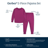 2-Piece Infant & Toddler Raspberry Buttery Soft Viscose Made from Eucalyptus Snug Fit Pajamas-Gerber Childrenswear Wholesale