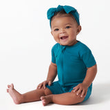 Baby Ocean Teal Buttery Soft Viscose Made from Eucalyptus Snug Fit Romper-Gerber Childrenswear Wholesale