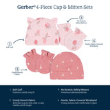 4-Piece Baby Girls Appley Sweet Cap & Mitten Set-Gerber Childrenswear Wholesale