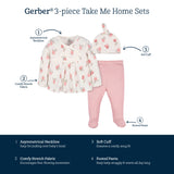 3-Piece Baby Girls Appley Sweet Long Sleeve Shirt, Footed Pant, & Cap Set-Gerber Childrenswear Wholesale