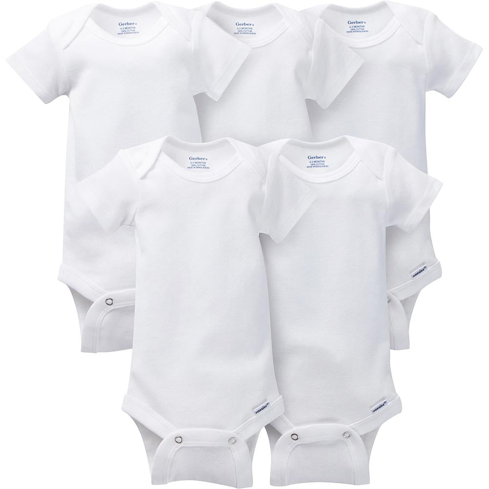 5-Pack White Short Sleeve Onesies® Bodysuits-Gerber Childrenswear Wholesale