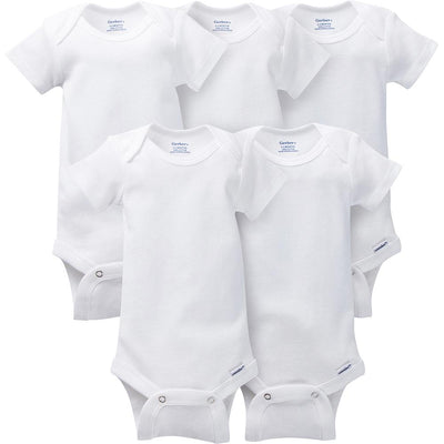 5-Pack White Short Sleeve Onesies® Bodysuits-Gerber Childrenswear Wholesale