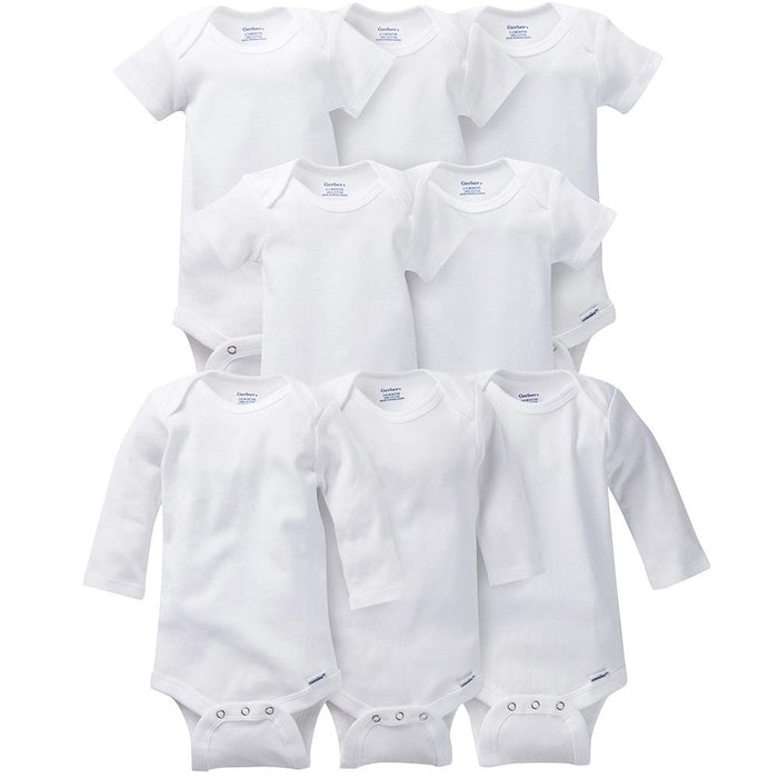 8-Pack White Short & Long Sleeve Onesies® Bodysuit Set-Gerber Childrenswear Wholesale