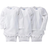 3-Pack White Long Sleeve Onesies® Bodysuits with Mitten Cuffs-Gerber Childrenswear Wholesale