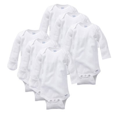 6-Pack White Long-Sleeve Onesies® Bodysuits with Mitten-Cuffs-Gerber Childrenswear Wholesale