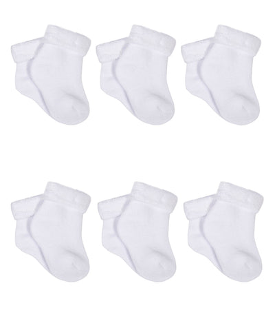 6-Pack Organic White Wiggle-Proof™ Terry Socks-Gerber Childrenswear Wholesale