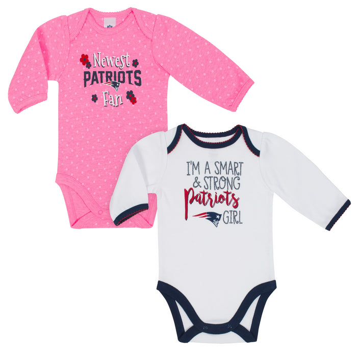 New England Patriots Baby Girl Long Sleeve Bodysuit, 2-pack -Gerber Childrenswear Wholesale