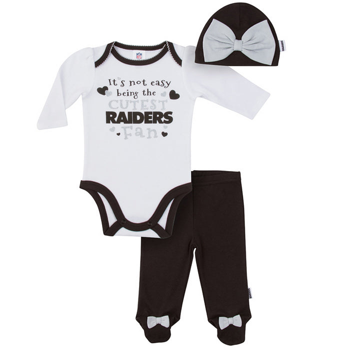 Oakland Raiders Baby Girl Outfit, 3pc Set-Gerber Childrenswear Wholesale