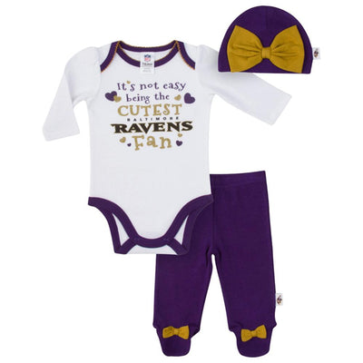 Ravens Baby Girls Bodysuit, Pant and Cap Set-Gerber Childrenswear Wholesale