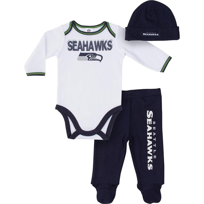 Seahawks Baby Boy Bodysuit, Footed Pant and Cap Set-Gerber Childrenswear Wholesale