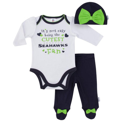 Seahawks Baby Girls Bodysuit, Pant and Cap Set-Gerber Childrenswear Wholesale