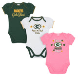 3-Pack Green Bay Packers Short Sleeve Bodysuits-Gerber Childrenswear Wholesale