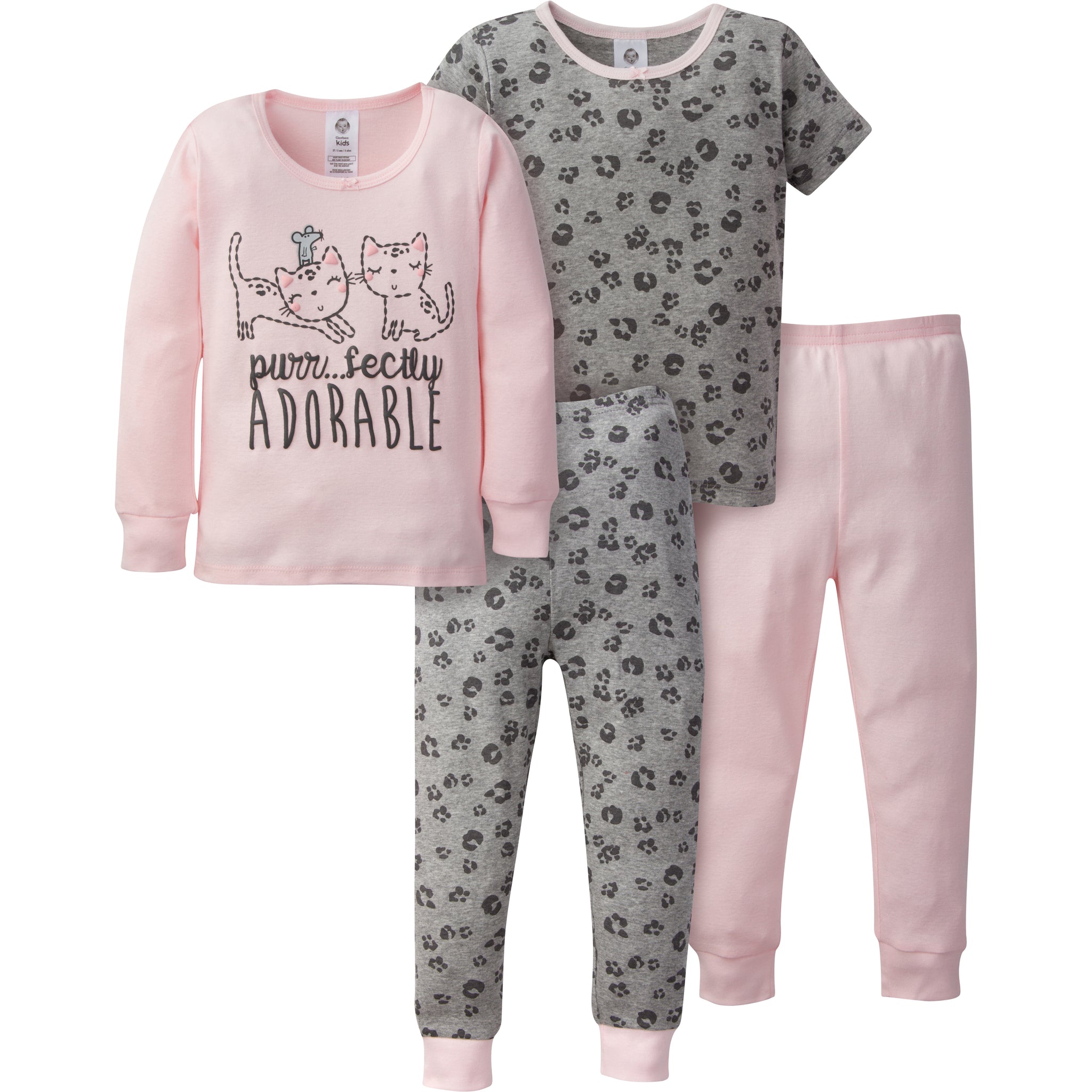 4-Piece Girls Leopard Snug Fit Cotton Pajamas-Gerber Childrenswear Wholesale